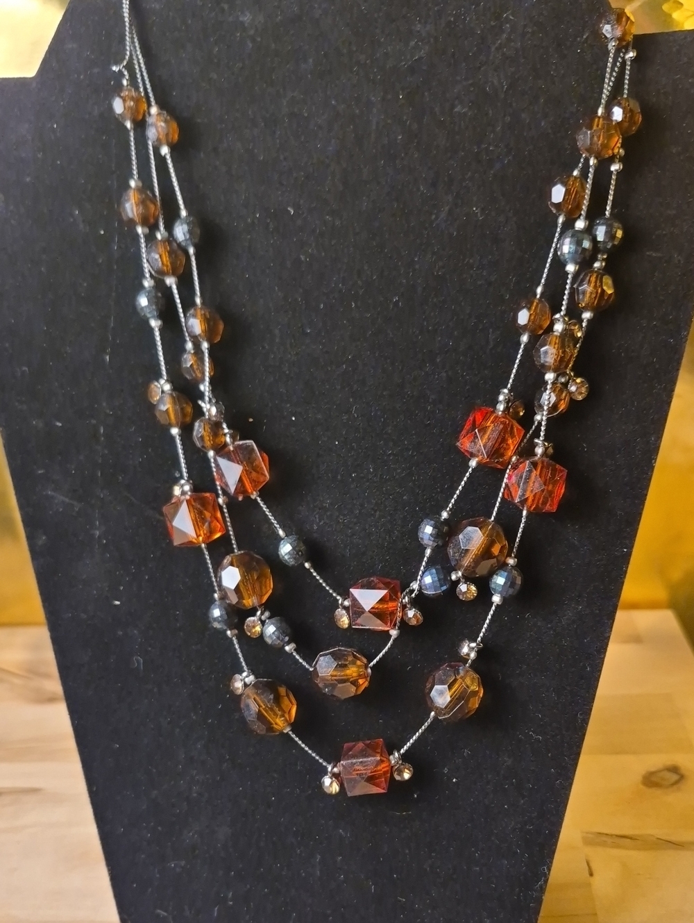 Multi-Strand Amber Glass Bead Necklace - Unbranded